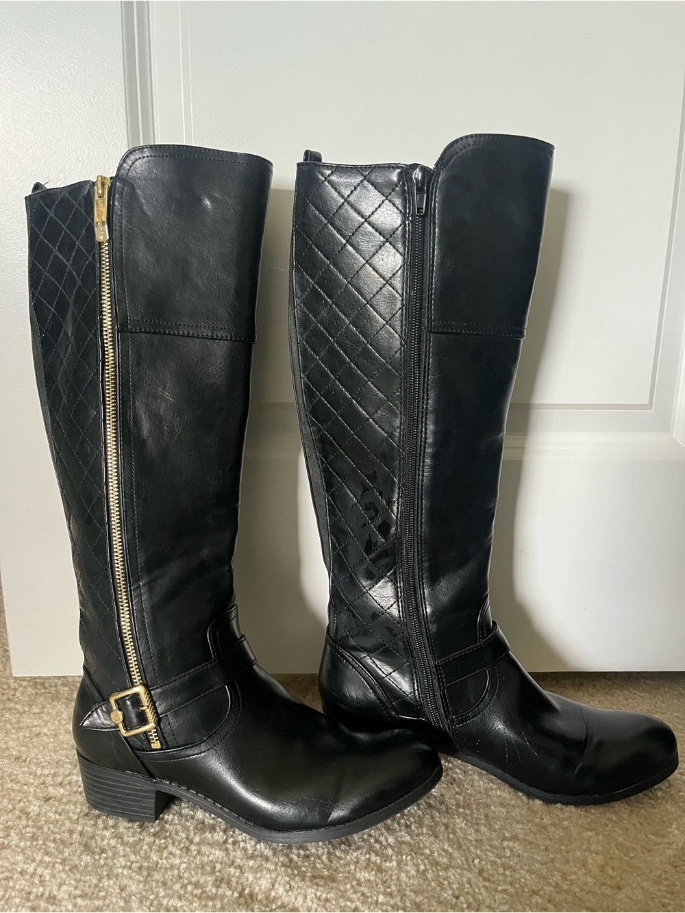 Black Boots with Gold Zip & Buckle Size 8
